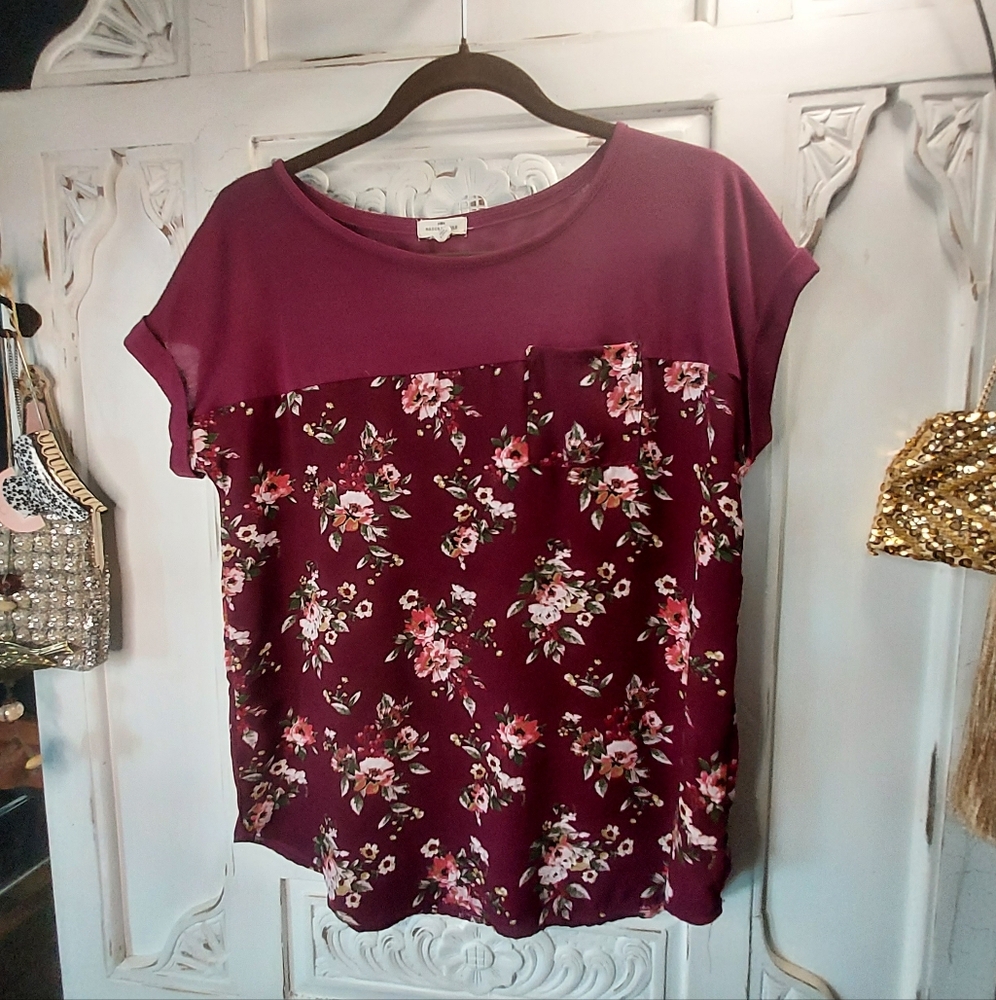 Wine and floral Crew Neck Short Sleeve Graphic T-Shirt